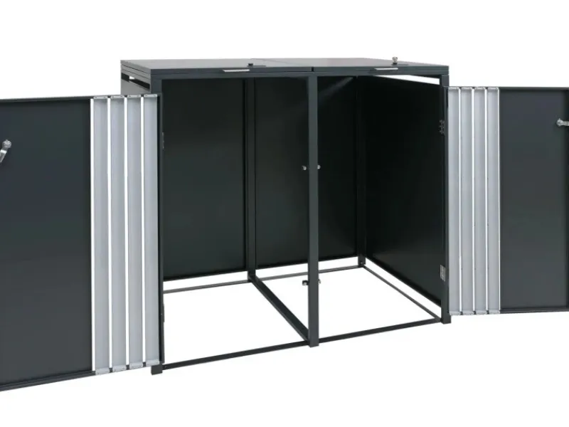 2er-Mülltonnenverkleidung Mit Deckel HxBxT 122x132x84 cm Anthrazit Edelstahl Mülltonne 53kg*PROREGAL Hot