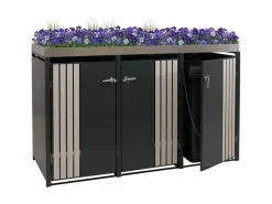 3er-Mülltonnenverkleidung Mit Pflanzkasten HxBxT 125x196x84 cm Anthrazit Holzoptik Hell Mülltonne 75kg*PROREGAL Hot