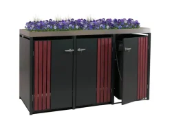 PROREGAL Weitere Ordnungssysteme Für Den Garten|3er-Mülltonnenverkleidung Mit Pflanzkasten HxBxT 125x196x84 cm Anthrazit Holzoptik Dunkel Mülltonne 75kg