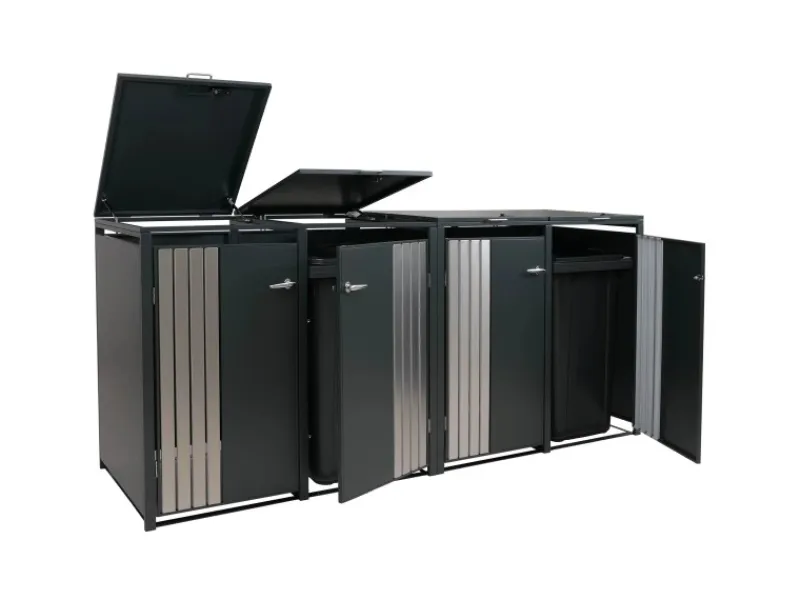 PROREGAL Weitere Ordnungssysteme Für Den Garten|4er-Mülltonnenverkleidung Mit Deckel HxBxT 122x250x84 cm Anthrazit Edelstahl Mülltonne 104kg