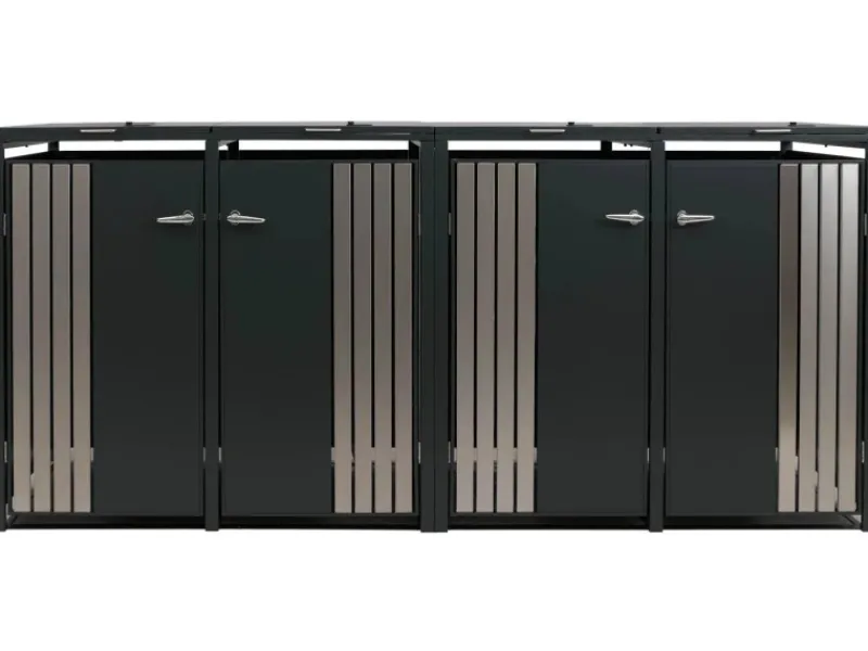 PROREGAL Weitere Ordnungssysteme Für Den Garten|4er-Mülltonnenverkleidung Mit Deckel HxBxT 122x250x84 cm Anthrazit Edelstahl Mülltonne 104kg