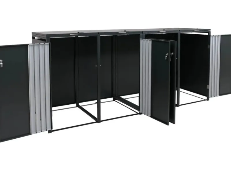 PROREGAL Weitere Ordnungssysteme Für Den Garten|4er-Mülltonnenverkleidung Mit Deckel HxBxT 122x250x84 cm Anthrazit Edelstahl Mülltonne 104kg