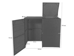 2er-Mülltonnenverkleidung HxBxT 176x130x131 cm Poly-Rattan 2x120L Mülltonnenbox Mülltonnenabdeckung*PROREGAL Clearance