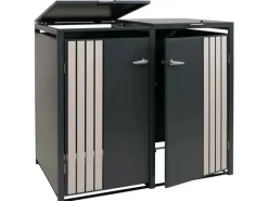 2er-Mülltonnenverkleidung Mit Deckel HxBxT 122x132x84 cm Anthrazit Holzoptik Hell Mülltonne 53kg*PROREGAL Clearance