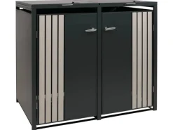 2er-Mülltonnenverkleidung Mit Deckel HxBxT 122x132x84 cm Anthrazit Holzoptik Hell Mülltonne 53kg*PROREGAL Clearance