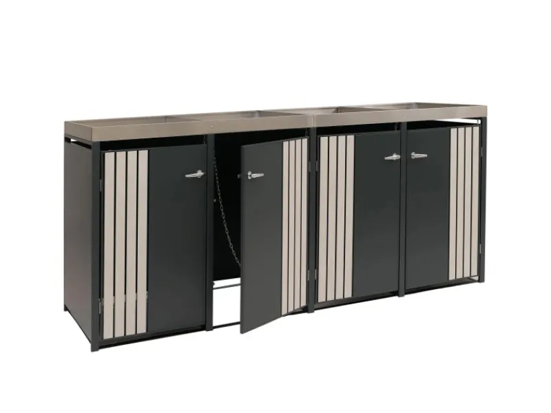 4er-Mülltonnenverkleidung Mit Pflanzkasten HxBxT 125x260x84 cm Anthrazit Holzoptik Hell Mülltonne 95kg*PROREGAL Clearance