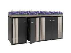 4er-Mülltonnenverkleidung Mit Pflanzkasten HxBxT 125x260x84 cm Anthrazit Holzoptik Hell Mülltonne 95kg*PROREGAL Clearance