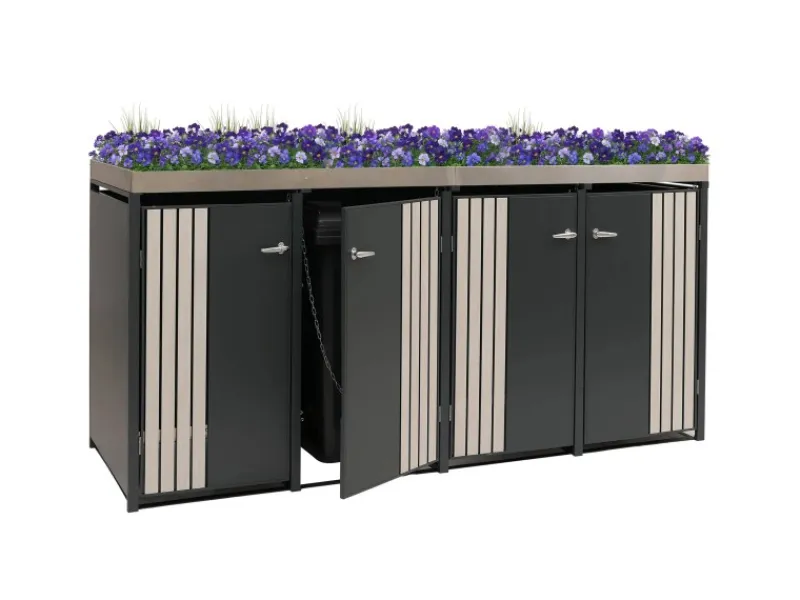 4er-Mülltonnenverkleidung Mit Pflanzkasten HxBxT 125x260x84 cm Anthrazit Holzoptik Hell Mülltonne 95kg*PROREGAL Clearance