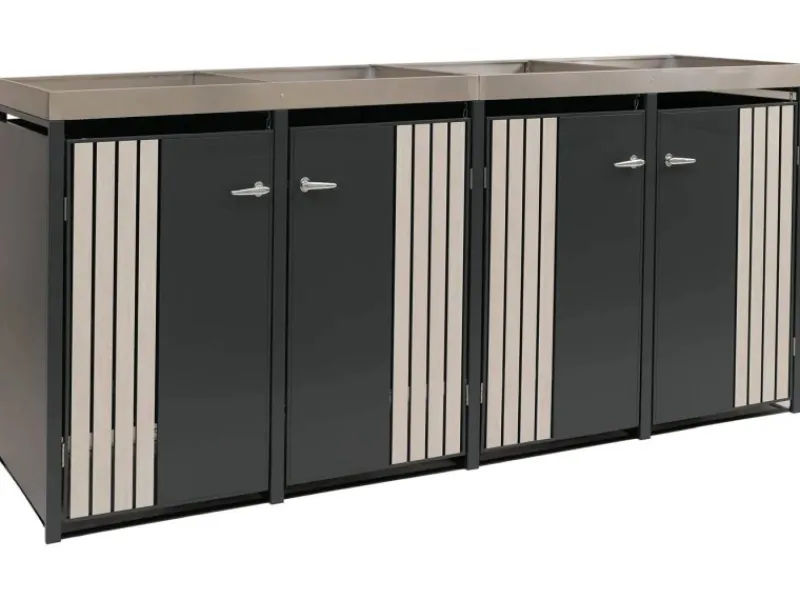 4er-Mülltonnenverkleidung Mit Pflanzkasten HxBxT 125x260x84 cm Anthrazit Holzoptik Hell Mülltonne 95kg*PROREGAL Clearance