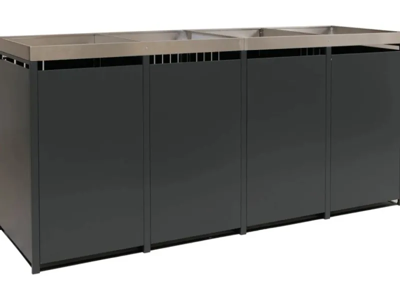 4er-Mülltonnenverkleidung Mit Pflanzkasten HxBxT 125x260x84 cm Anthrazit Holzoptik Hell Mülltonne 95kg*PROREGAL Clearance