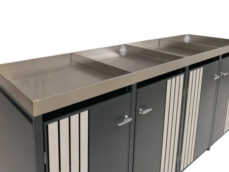 4er-Mülltonnenverkleidung Mit Pflanzkasten HxBxT 125x260x84 cm Anthrazit Holzoptik Hell Mülltonne 95kg*PROREGAL Clearance