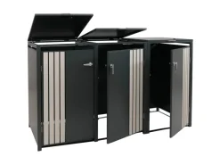 3er-Mülltonnenverkleidung Mit Deckel HxBxT 122x200x84 cm Anthrazit Holzoptik Hell Mülltonne 83kg*PROREGAL Best