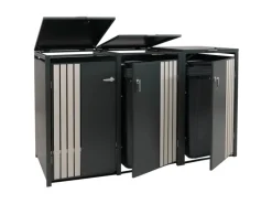 3er-Mülltonnenverkleidung Mit Deckel HxBxT 122x200x84 cm Anthrazit Holzoptik Hell Mülltonne 83kg*PROREGAL Best