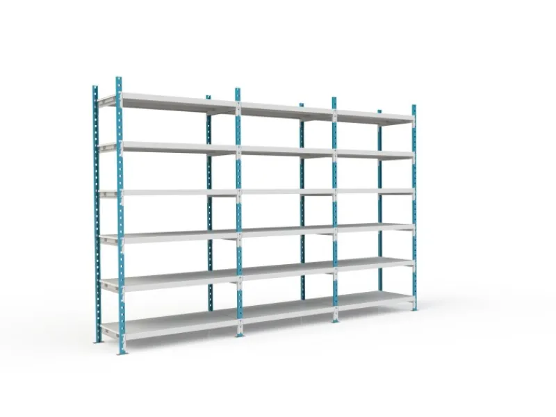 PROREGAL Sportgeräte|Fachbodenregal Maximus Pro HxBxT200 x 100 x 30 cm 6 Ebenen PVC-Fachboden Fachlast 286 kg Lichtblau-Lichtgrau