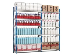 PROREGAL Sportgeräte|Fachbodenregal Maximus Pro HxBxT 220 x 150 x 120 cm 6 Ebenen Spanplatten-Fachboden Fachlast 236 kg Lichtblau-Lichtgrau