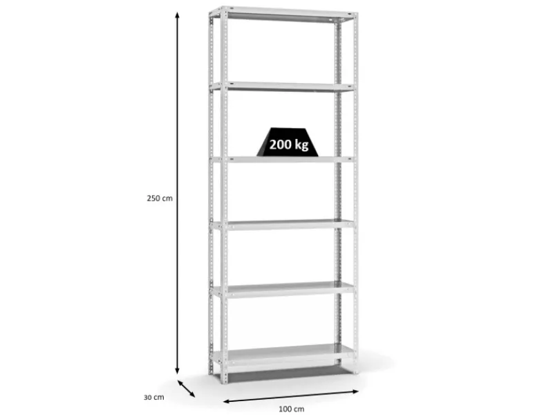 Fachbodenregal Schraubsystem Medium-Duty Grundregal HxBxT 250 x 100 x 30 cm 6 Ebenen Fachlast 200 kg Beidseitig Nutzbar*PROREGAL Sale