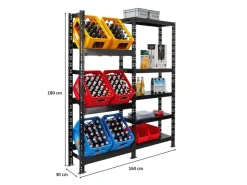 Getränkekistenregal Gaardasee  HxBxT 180 x 160 x 30 cm 6 Kisten & 5 Boards Schwarz Freistehend Kistenständer Getränkeregal*PROREGAL Sale