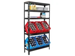 Getränkekistenregal Bodensee 6 Kisten mit 3 Ablagen Schwarz HxBxT 180 x 100 x 30 cm Freistehend Kistenständer Getränkeregal*PROREGAL Online