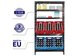 Getränkekistenregal Bodensee 6 Kisten mit 3 Ablagen Schwarz HxBxT 180 x 100 x 30 cm Freistehend Kistenständer Getränkeregal*PROREGAL Online