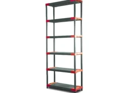 Kunststoffregal Grey Bear Extra-Tall HxBxT 220 x 80 x 46 cm Fachlast 120 kg Grau/Rot*PROREGAL Discount