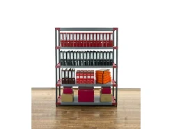 PROREGAL Sportgeräte|Kunststoffregal Big Grey Bear Tall HxBxT 180 x 140 x 46 cm Fachlast 120 kg Grau/Rot