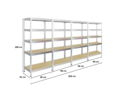 Mega Deal 4x Schwerlastregal Rivet HxBxT 180 x 90 x 45 cm Fachlast 250 kg*PROREGAL Outlet