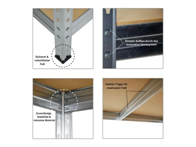 Mega Deal 4x Schwerlastregal Rivet HxBxT 180 x 90 x 45 cm Fachlast 250 kg*PROREGAL Outlet