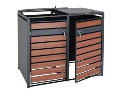 PROREGAL Weitere Ordnungssysteme Für Den Garten|Mülltonnenbox 2er XL 117x142x98cm Metall 59kg Anthrazit Kirsche-Holzoptik Dunkelbraun