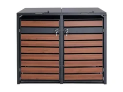 PROREGAL Weitere Ordnungssysteme Für Den Garten|Mülltonnenbox 2er XL 117x142x98cm Metall 59kg Anthrazit Kirsche-Holzoptik Dunkelbraun