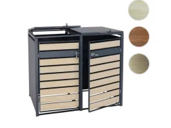PROREGAL Weitere Ordnungssysteme Für Den Garten|Mülltonnenbox 2er XL 117x142x98cm Metall 59kg Anthrazit Kirsche-Holzoptik Dunkelbraun