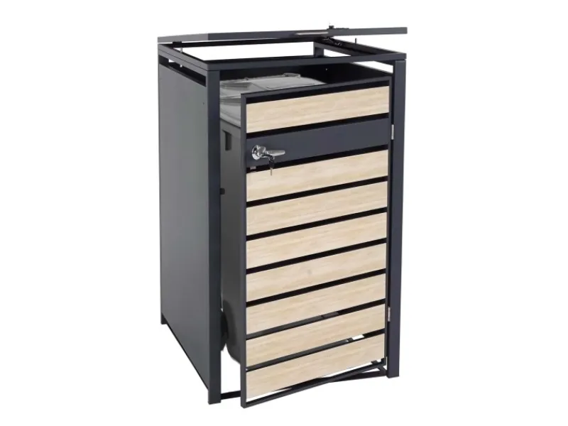 PROREGAL Weitere Ordnungssysteme Für Den Garten|Mülltonnenbox 1er XL 117x73x98cm Metall 36kg Anthrazit Buche-Holzoptik Hellbraun