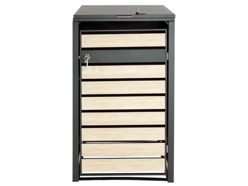 PROREGAL Weitere Ordnungssysteme Für Den Garten|Mülltonnenbox 1er XL 117x73x98cm Metall 36kg Anthrazit Buche-Holzoptik Hellbraun