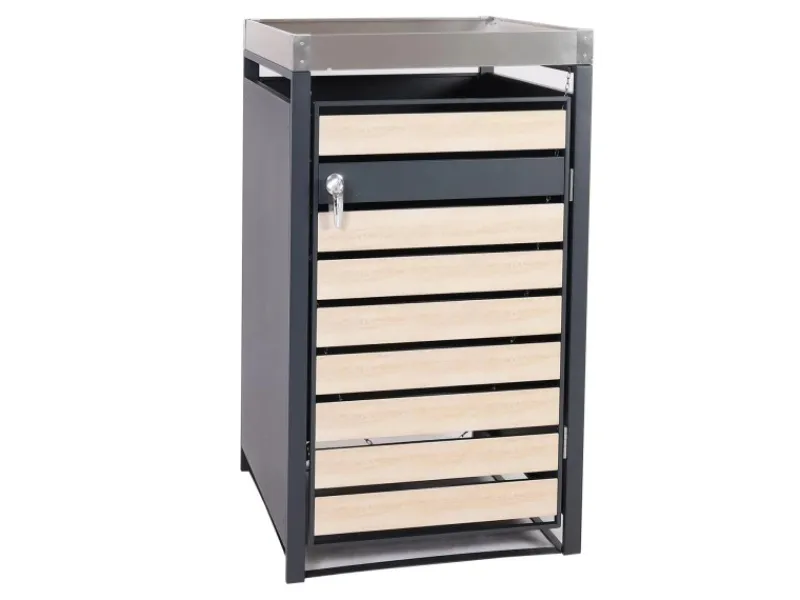 PROREGAL Weitere Ordnungssysteme Für Den Garten|Mülltonnenbox 1er Mit Pflanzkasten 125x68x80cm Anthrazit Buche-Holzoptik Erweiterbar