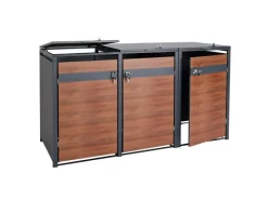 PROREGAL Weitere Ordnungssysteme Für Den Garten|Mülltonnenbox 3er 117x200x80cm Anthrazit Kirsche-Holzoptik