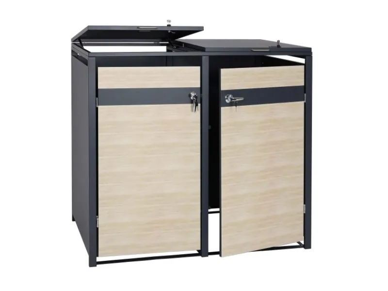 Mülltonnenbox 2er 117x132x80cm Anthrazit Buche-Holzoptik*PROREGAL Sale