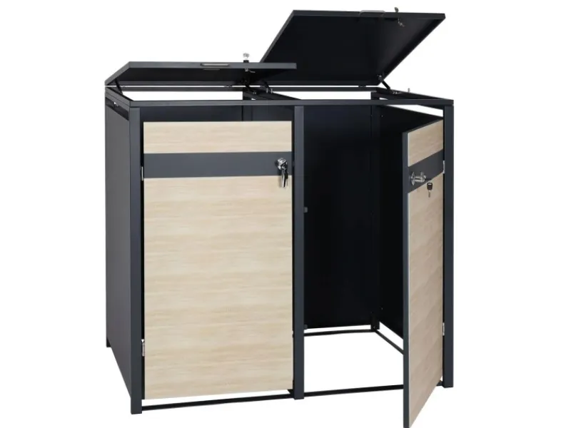 Mülltonnenbox 2er 117x132x80cm Anthrazit Buche-Holzoptik*PROREGAL Sale