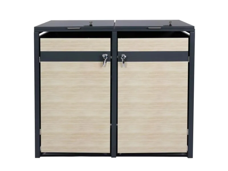Mülltonnenbox 2er 117x132x80cm Anthrazit Buche-Holzoptik*PROREGAL Sale