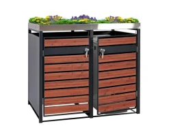 PROREGAL Weitere Ordnungssysteme Für Den Garten|Mülltonnenbox 2er Mit Pflanzkasten 125x132x80cm Anthrazit Kirsche-Holzoptik Erweiterbar