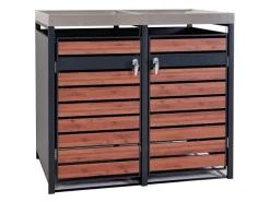 PROREGAL Weitere Ordnungssysteme Für Den Garten|Mülltonnenbox 2er Mit Pflanzkasten 125x132x80cm Anthrazit Kirsche-Holzoptik Erweiterbar