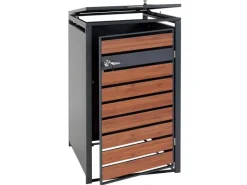 PROREGAL Weitere Ordnungssysteme Für Den Garten|Mülltonnenbox 1er XL 117x73x98cm Metall 36kg Anthrazit Kirsche-Holzoptik Dunkelbraun