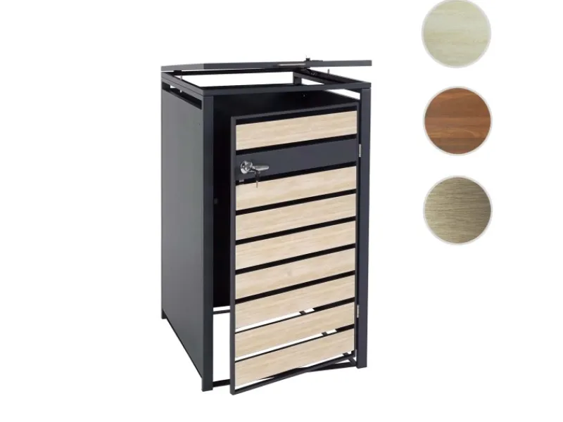 PROREGAL Weitere Ordnungssysteme Für Den Garten|Mülltonnenbox 1er XL 117x73x98cm Metall 36kg Anthrazit Kirsche-Holzoptik Dunkelbraun