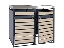 PROREGAL Weitere Ordnungssysteme Für Den Garten|Mülltonnenbox 2er Mit Pflanzkasten 125x132x80cm Anthrazit Buche-Holzoptik Erweiterbar