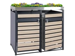 PROREGAL Weitere Ordnungssysteme Für Den Garten|Mülltonnenbox 2er Mit Pflanzkasten 125x132x80cm Anthrazit Buche-Holzoptik Erweiterbar