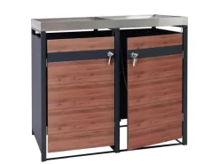 Mülltonnenbox 2er Mit Pflanzkasten 125x132x80cm Anthrazit Kirsche-Holzoptik Erweiterbar*PROREGAL Sale
