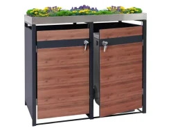 Mülltonnenbox 2er Mit Pflanzkasten 125x132x80cm Anthrazit Kirsche-Holzoptik Erweiterbar*PROREGAL Sale