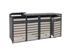 PROREGAL Weitere Ordnungssysteme Für Den Garten|Mülltonnenbox 4er 117x264x80cm Anthrazit Buche-Holzoptik Hellbraun Schlitzoptik