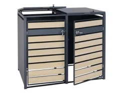 PROREGAL Weitere Ordnungssysteme Für Den Garten|Mülltonnenbox 2er 117x132x80cm Anthrazit Buche-Holzoptik Hellbraun Schlitzoptik