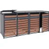 PROREGAL Mülltonnenboxen|Weitere Ordnungssysteme Für Den Garten|Mülltonnenbox 4er/8er XL 117x284x98cm Metall 118kg Anthrazit Kirsche-Holzoptik Dunkelbraun