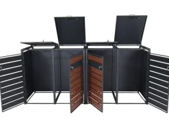 PROREGAL Mülltonnenboxen|Weitere Ordnungssysteme Für Den Garten|Mülltonnenbox 4er/8er XL 117x284x98cm Metall 118kg Anthrazit Kirsche-Holzoptik Dunkelbraun