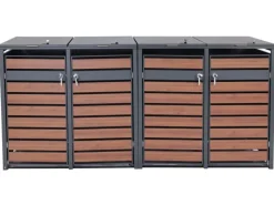 PROREGAL Mülltonnenboxen|Weitere Ordnungssysteme Für Den Garten|Mülltonnenbox 4er/8er XL 117x284x98cm Metall 118kg Anthrazit Kirsche-Holzoptik Dunkelbraun